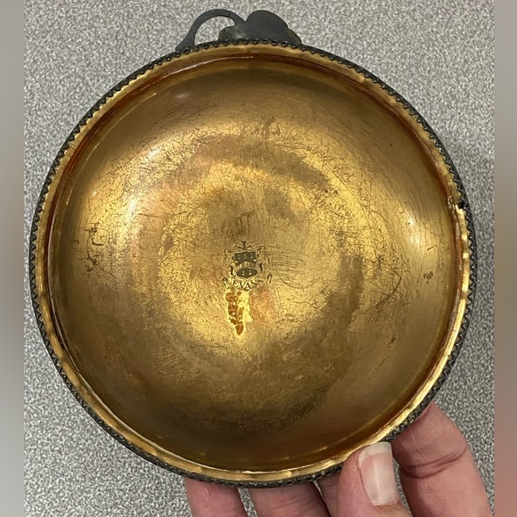 Evans Guilloché Gold tone Brass Trinket Dish with Leaf Art Deco Vintage 50s - Picture 3 of 5